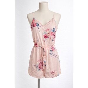 Jordan Simek x Le Rose Romper Womens Small Pink Floral Spaghetti Strap V-Neck